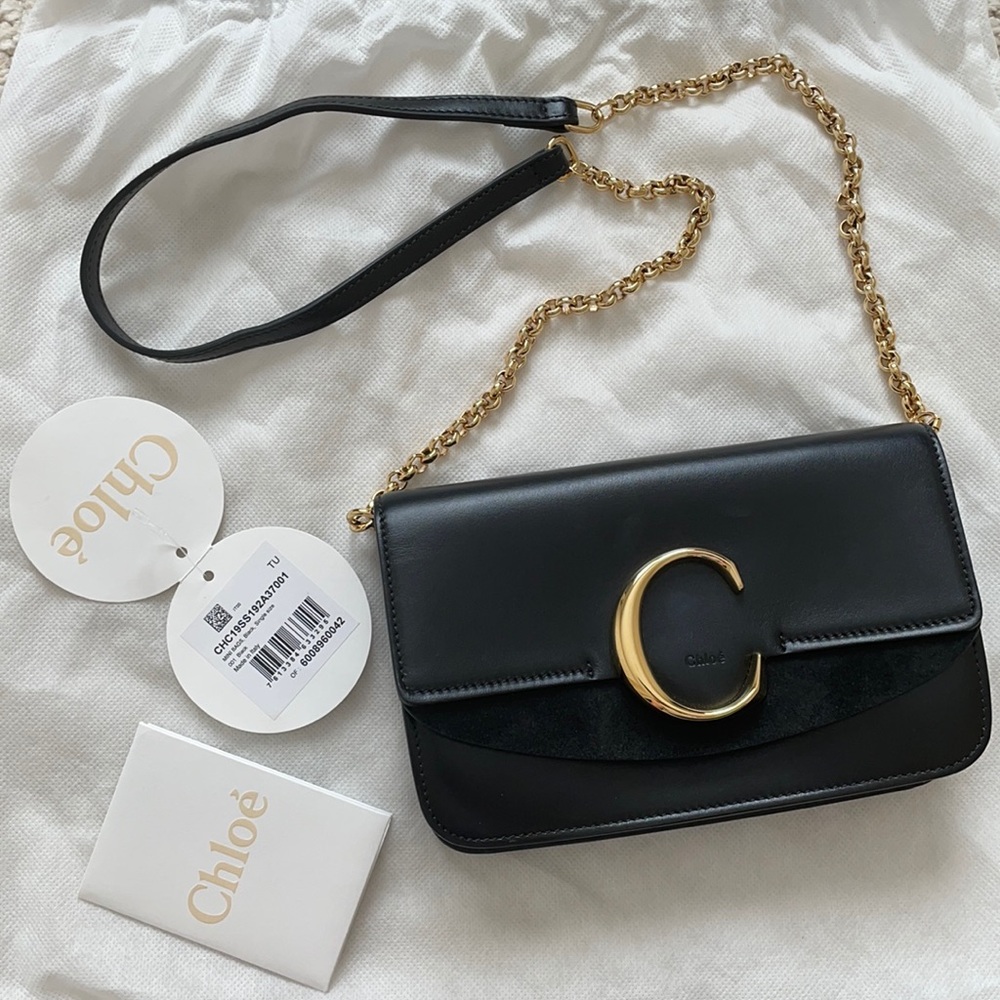 Chloe C chain clutch leather black crossbody bag